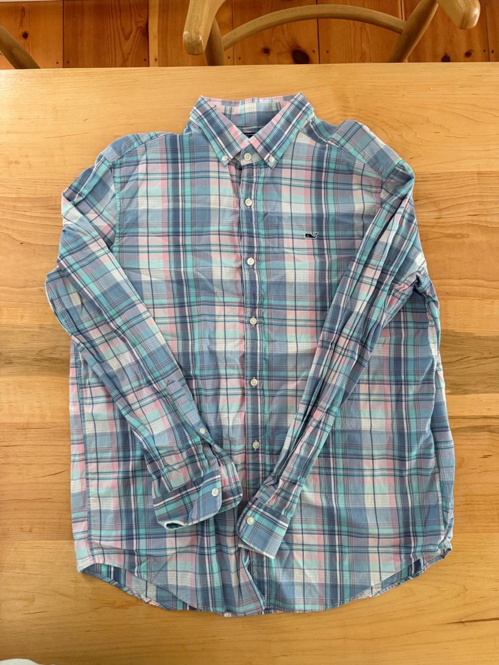 Men's Plaid Button-Up Shirt in Blue and Pink